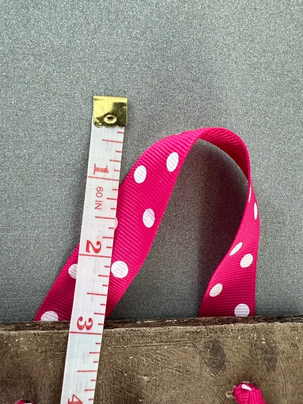 Handmade & Upcycled Pink Polka Dot Ribbon Note Holder Clip 12.25” x 5”